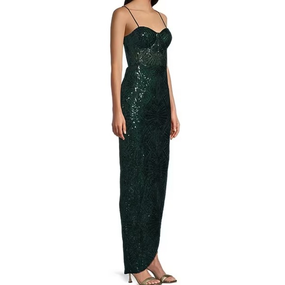 City Triangles Emerald Green Sequin Dress Side Slit Adjustable Straps Sz XS - Picture 3 of 11